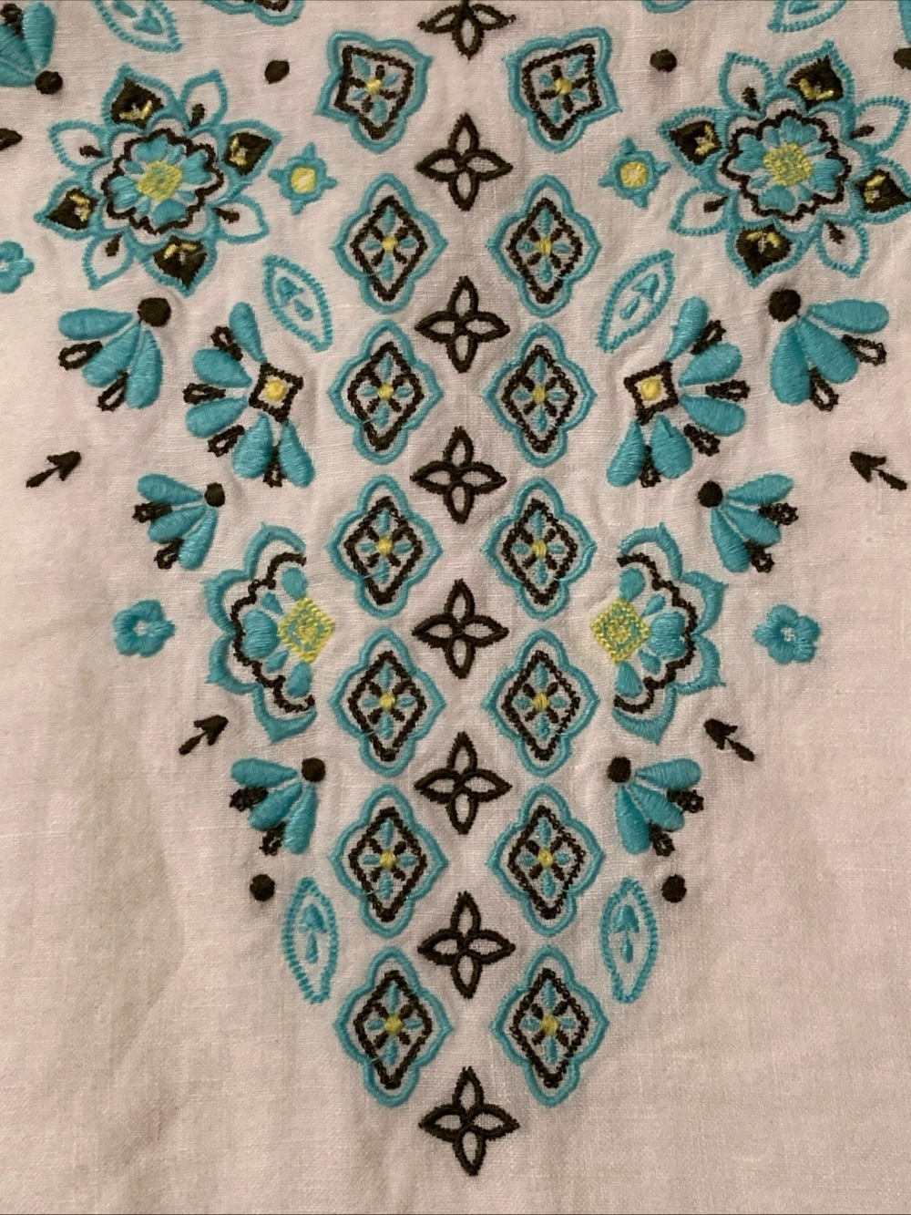 J. Jill White Linen Sleeveless V-Neck Dress with Turquoise Embroidery large - Picture 5 of 8
